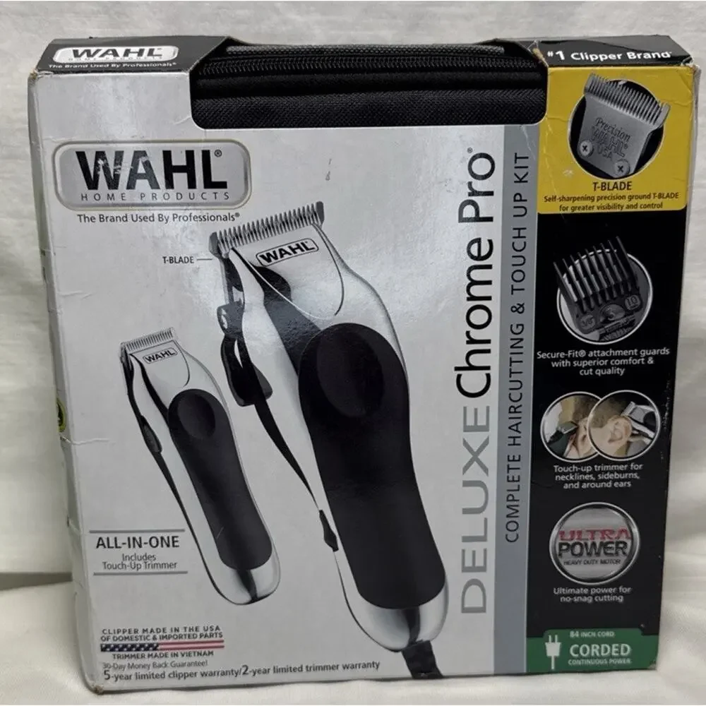 Wahl Chrome Deluxe Pro Cordless Trimmer Grooming Kit, Corded Clippers, 79524
